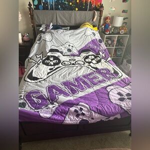 Gamer Themed Purple and White Comforter Size Queen/Full